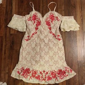 Lace embroidered off shoulder dress medium NWT